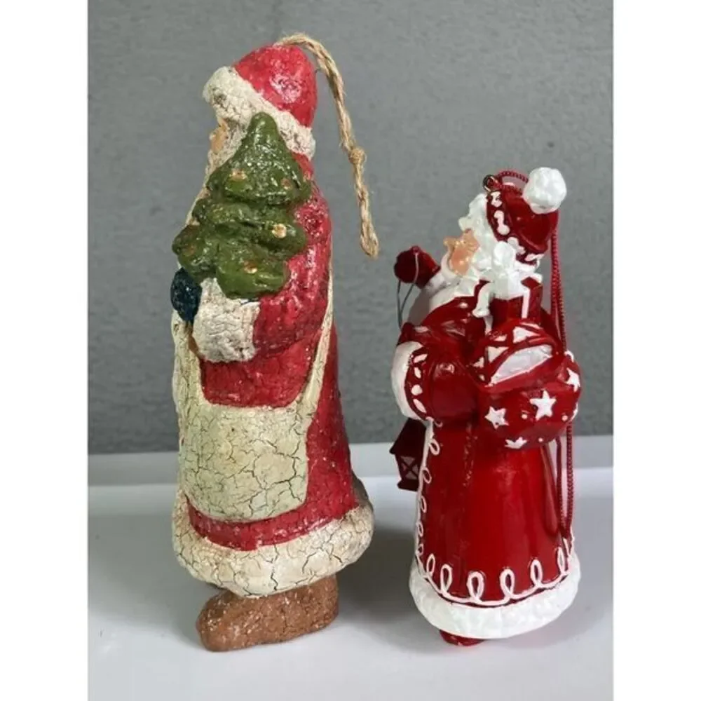 Vintage Late ’80s-Early ’90s Santa‎ Claus Ornament Lot (Set of 2) Crackle Finish